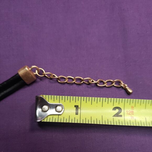 Unique Necklace Interlocking Front Rhinestone Toggle Accent Gold Tone Black Cord - Picture 8 of 9